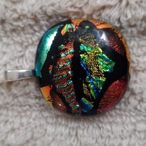 Artisan dichroic glass and silver slide pendant